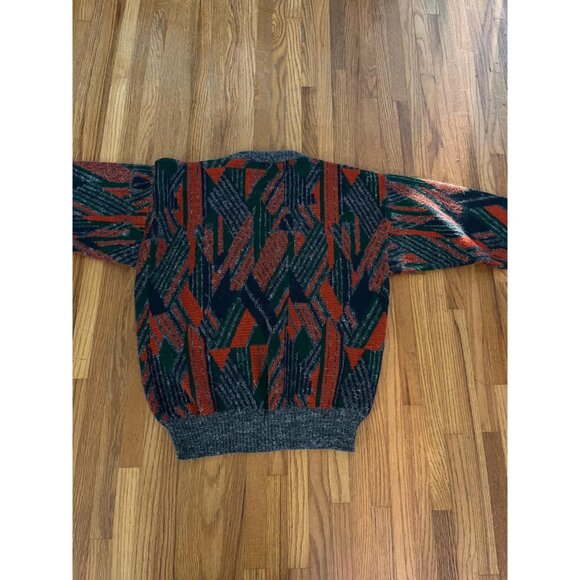 1980s men's Coogi style sweater, red, green, blue, gray, Medium - Picture 5 of 8